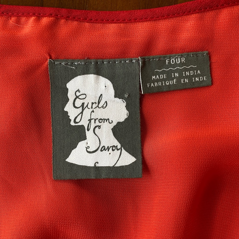 Anthropologie Girls from Savoy Becca 100% Silk Coral Red Dress, Size 4 Four - Picture 7 of 11